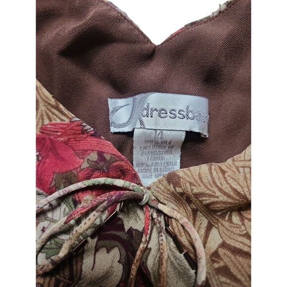 Vintage Dressbarn  Babydoll Silk Midi Dress Womens 14 Y2K Brown Floral Tiered - Picture 5 of 7